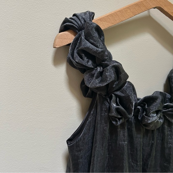 Mina UK ~ Metallic Charcoal Gray Bubble Hem Mini Rosettes Dress in One Size - Picture 3 of 9